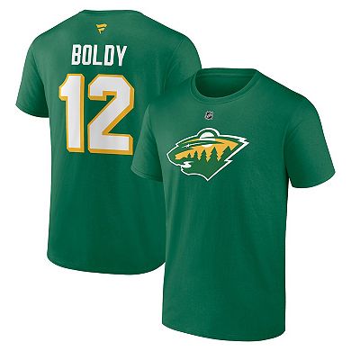 Men's Fanatics Branded Green Matthew Boldy Minnesota Wild Authentic Stack Name & Number T-Shirt