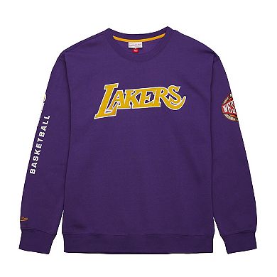 Men's Mitchell & Ness Purple Los Angeles Lakers Hardwood Classics There and Back Pullover Sweatshirt