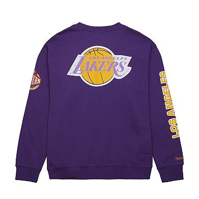 Men's Mitchell & Ness Purple Los Angeles Lakers Hardwood Classics There and Back Pullover Sweatshirt
