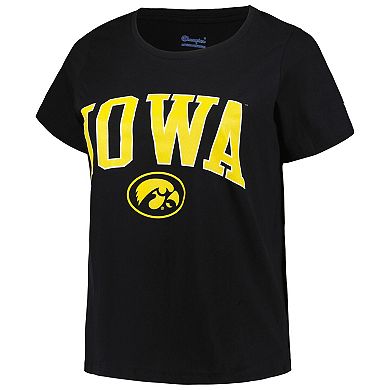 Women's Profile Black Iowa Hawkeyes Plus Size Arch Over Logo Scoop Neck T-Shirt