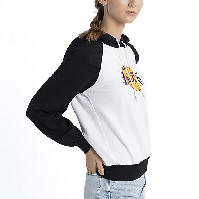 Women's Lusso White Los Angeles Lakers Marlowe Tri-Blend Raglan Pullover Hoodie