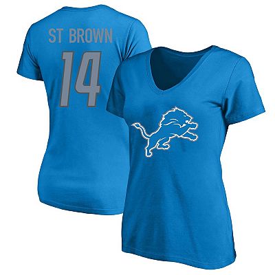 Women s Amon Ra St. Brown Blue Detroit Lions Plus Size Fair Catch Name Number V