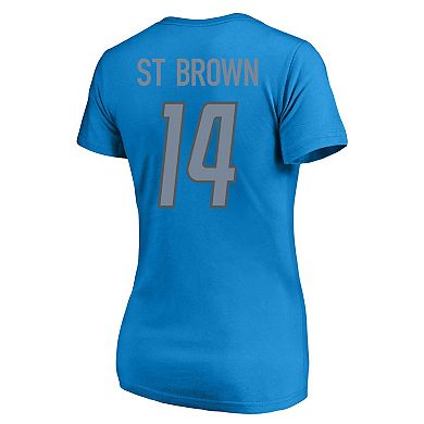 Women's Amon-Ra St. Brown Blue Detroit Lions Plus Size Fair Catch Name & Number V-Neck T-Shirt