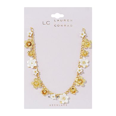 LC Lauren Conrad Gold Tone Mother Of Pearl Flower Frontal Chain Necklace