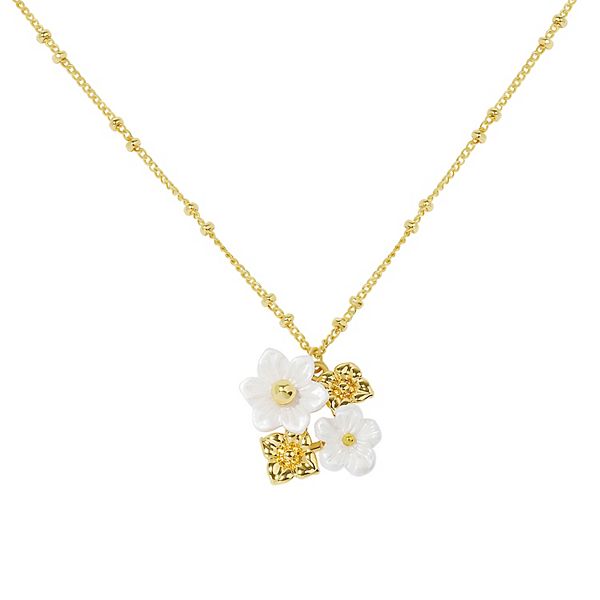 LC Lauren Conrad Gold Tone Mother Of Pearl Flower Cluster Pendant Necklace