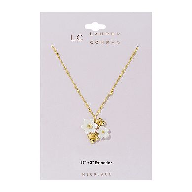 LC Lauren Conrad Gold Tone Mother Of Pearl Flower Cluster Pendant Necklace