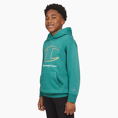 Champion Boy's Olive 2024 and Cream Fuzzy Long Sleeve Hoodie Large