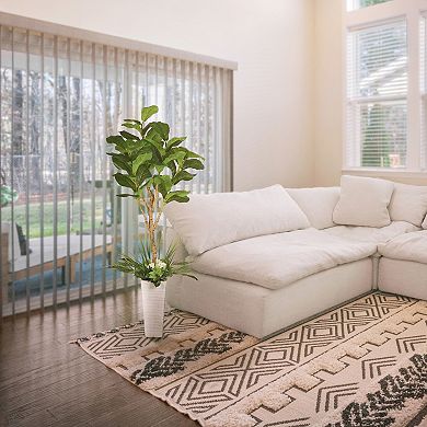 Puleo International Inc. 6 ft. Artificial Fiddle Leaf Ficus Tree with Decorative Pot