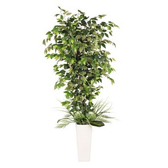 Puleo International Inc. 6 ft. Artificial Ficus Microcarpa Tree with Decorative Pot