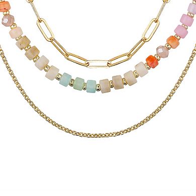 Love This Life® 14k Gold Flash Plated Multi-Color Beaded Layered Link Chain Necklace