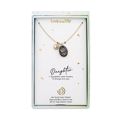 Love This Life® 14k Gold Flash Plated Blue Aventurine Flower and Sun Pendant Necklace