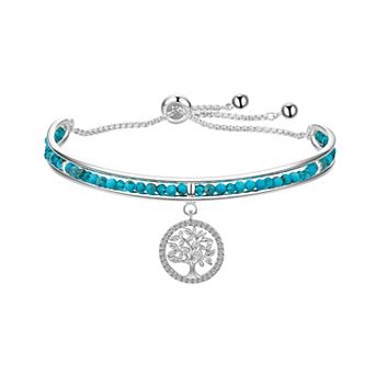 Love This Life® Silver Plated Cubic Zirconia Family Tree Turquoise Cuff Bolo Bracelet