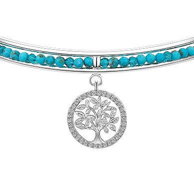 Love This Life® Silver Plated Cubic Zirconia Family Tree Turquoise Cuff Bolo Bracelet