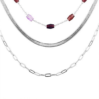 Love This Life® Silver Plated Multi-Color Beaded Herringbone Layered Necklace