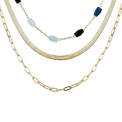 Love This Life® 14k Gold Flash Plated Multi-Color Beaded Herringbone Layered Necklace