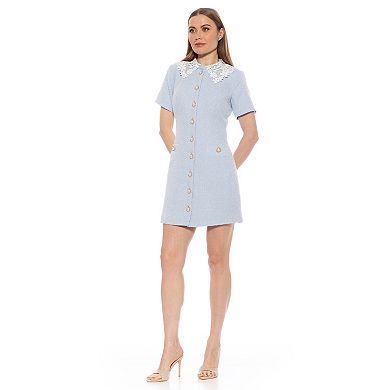 Women's ALEXIA ADMOR Grady Tweed Button-Down Lace Detail Dress