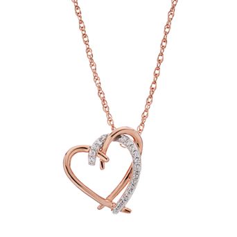Rose Gold Over Silver 1/10 Carat T.W. Diamond Heart Pendant Necklace