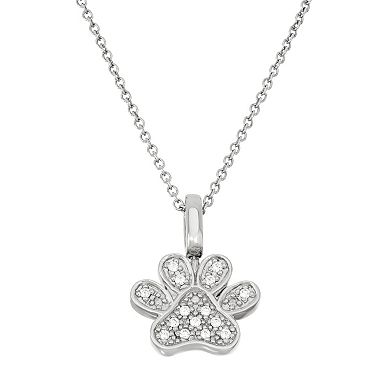 Sterling Silver 1/7 Carat T.W. Diamond Paw Print Pendant Necklace