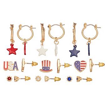 Patriotic 9 pc Stud & Hoop Earring Set