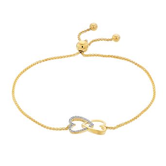 Gold Over Silver 1/10 Carat T.W. Diamond 2 Heart Adjustable Bracelet