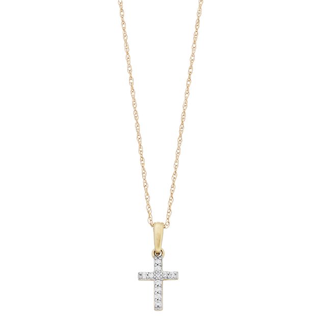 10K Gold Diamond Accent Cross Pendant Necklace Women s Size 18