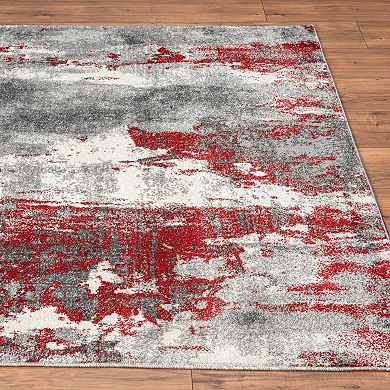 Luxe Weavers Modern Distressed Abstract Area Rug, Passion, Red