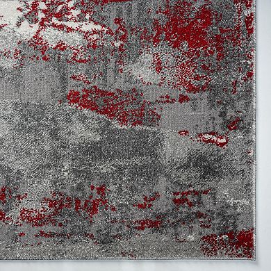 Luxe Weavers Modern Distressed Abstract Area Rug, Passion, Red