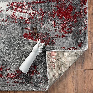 Luxe Weavers Modern Distressed Abstract Area Rug, Passion, Red