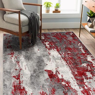 Luxe Weavers Modern Distressed Abstract Area Rug, Passion, Red