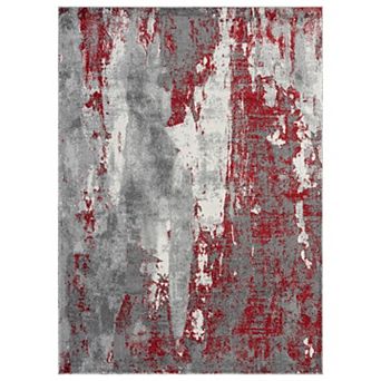 Luxe Weavers Modern Distressed Abstract Area Rug, Passion, Red