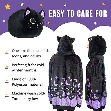 Unisex Cosmo the Black Cat Snugible - Reversible Blanket Hoodie Pillow