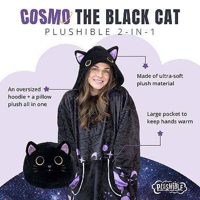 Unisex Black Cat Snugible Blanket Hoodie & Pillow