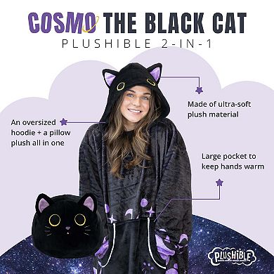 Unisex Cosmo the Black Cat Snugible - Reversible Blanket Hoodie Pillow