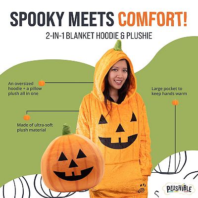 Unisex Pumpkin Snugible Reversible Blanket Hoodie Pillow