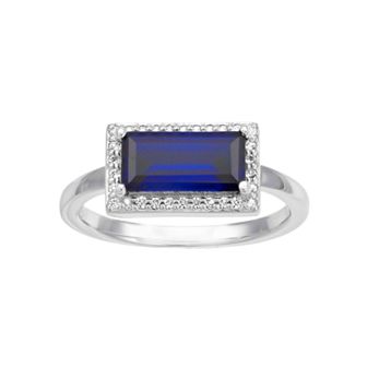 Sterling Silver Lab-Created Blue & White Sapphire Ring