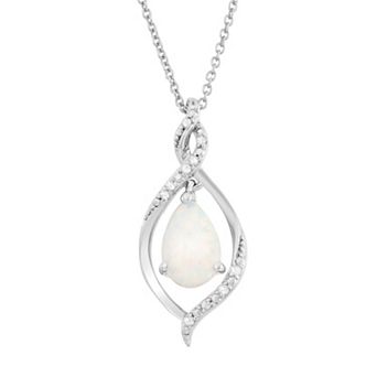 Sterling Silver Lab-Created Opal & Diamond Accent Pendant Necklace
