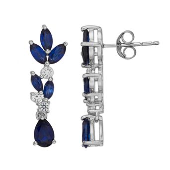 Sterling Silver Lab-Created Blue & White Sapphire Drop Earrings