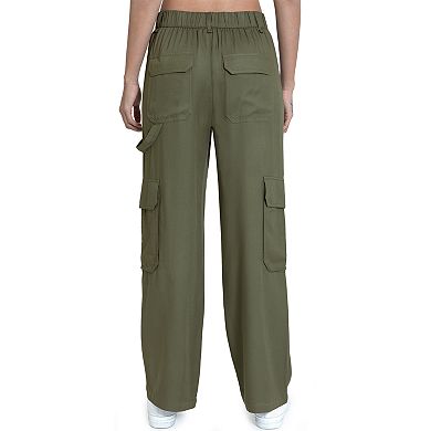 Juniors' Rewash Silky Twill Wide Leg High Rise Carpenter Pants