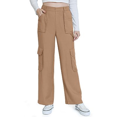 Juniors' Rewash Silky Twill Wide Leg High Rise Carpenter Pants