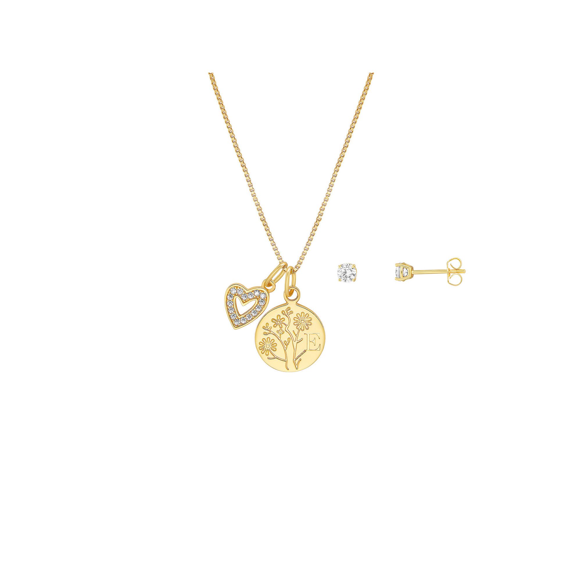 Brilliance Flash Plated Cubic Zirconia Stud Earrings and Initial Pendant N