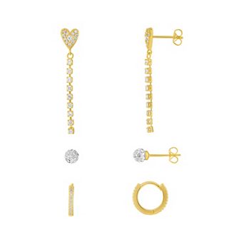 Brilliance 18k Gold Flash Plated Cubic Zirconia Earrings 3 pc Set