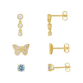 Brilliance 18k Gold Flash Plated Cubic Zirconia Earrings 3 pc Set