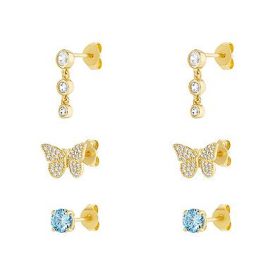 Brilliance 18k Gold Flash Plated Cubic Zirconia Earrings 3-Piece Set