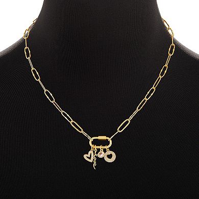 Brilliance 18k Gold Flash Plated Cubic Zirconia Paperclip Carabiner "Love" Charm Necklace