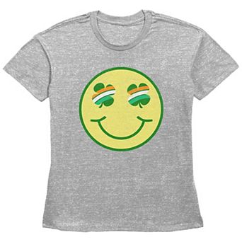 Women's Shamrock Eyes Smiley Face Graphic Tee