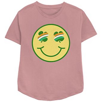Women's Shamrock Eyes Smiley Face Graphic Tee