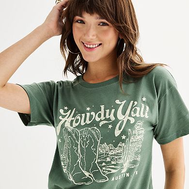 Juniors' "Howdy Y'all" Cowboy Boots Cactus Graphic Tee