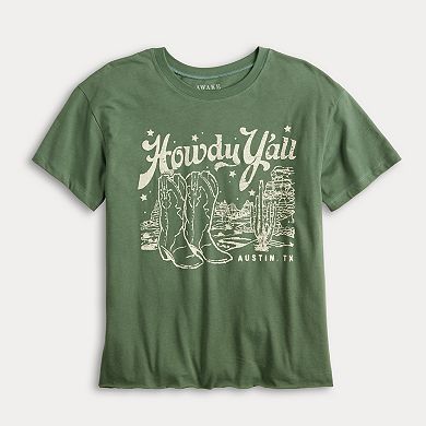 Juniors' "Howdy Y'all" Cowboy Boots Cactus Graphic Tee