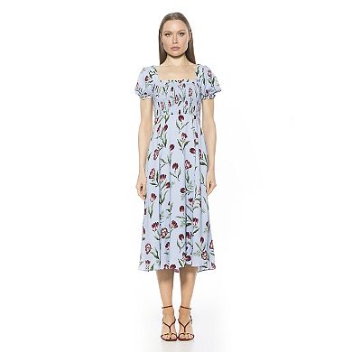 Women's ALEXIA ADMOR Iris Smocked Puff Sleeve Midi Dress With Front Slit