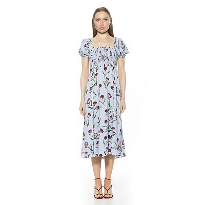 Women's ALEXIA ADMOR Iris Smocked Puff Sleeve Midi Dress